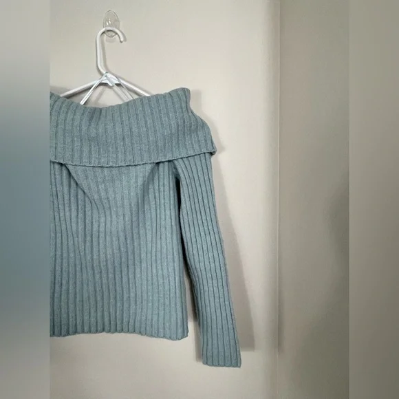 Off-The-Shoulder Sweater Top Blue Ribbed Women's Size S NWT - Picture 8 of 13